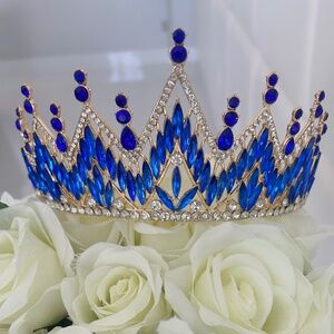 Tiara  Blue & clear rhinestones and gold metal